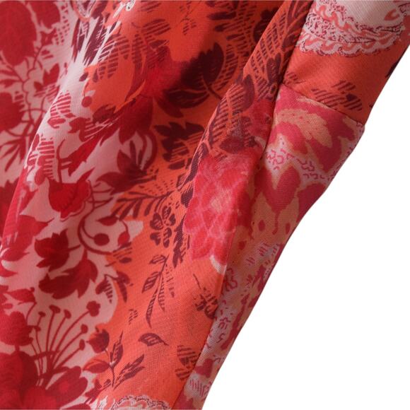 Y2K Red Floral Chiffon Sleeveless V-Neck Midi Dress - Size Medium Large - Picture 8 of 8